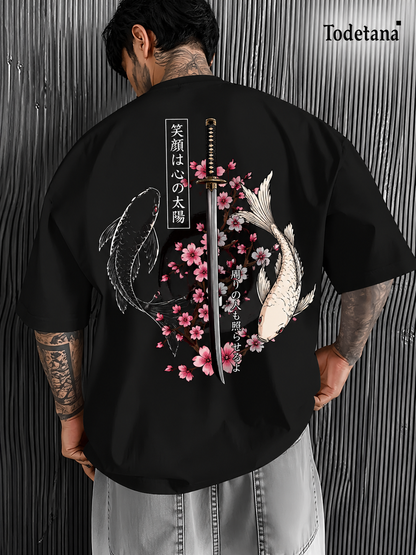 Men's Japanese Koi Fish Katana Graphic T-Shirt - Bold Asian Art Tee | Todetana