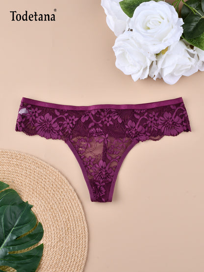 [4 Pack] Women's V-Waist Lace String Sparkle Underwear - Elegant & Comfortable | Todetana