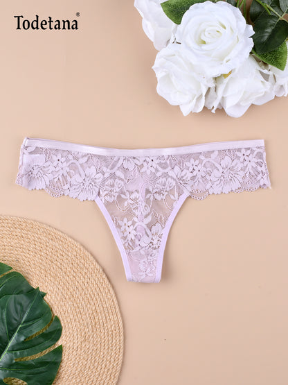 [4 Pack] Women's V-Waist Lace String Sparkle Underwear - Elegant & Comfortable | Todetana