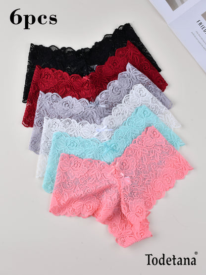 [6 Pack] Women's Lace Boyshort Underwear - Soft & Comfortable | Todetana