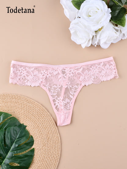 [4 Pack] Women's V-Waist Lace String Sparkle Underwear - Elegant & Comfortable | Todetana