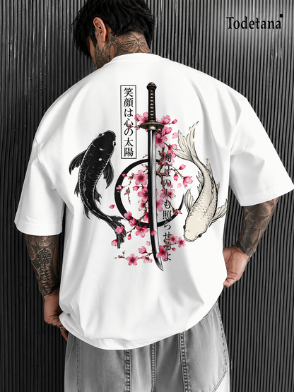 Men's Japanese Koi Fish Katana Graphic T-Shirt - Bold Asian Art Tee | Todetana