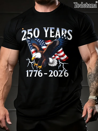Men's Patriotic Eagle Graphic T-Shirt - 250 Years American Freedom Tee | Todetana