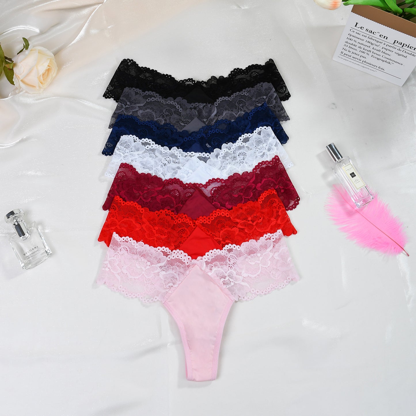 Low-Waist Floral Lace Thongs 7 Pack