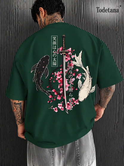 Men's Japanese Koi Fish Katana Graphic T-Shirt - Bold Asian Art Tee | Todetana
