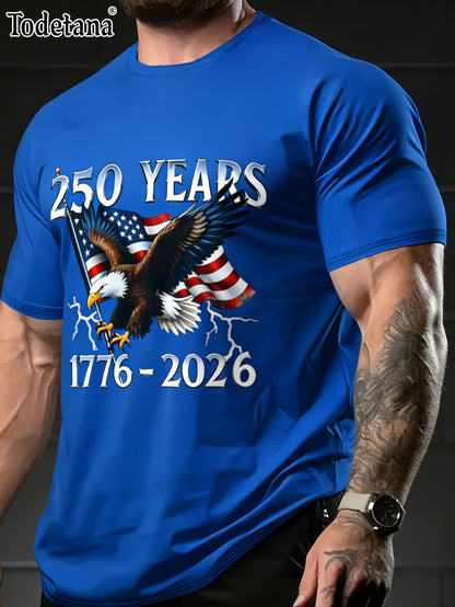 Men's Patriotic Eagle Graphic T-Shirt - 250 Years American Freedom Tee | Todetana