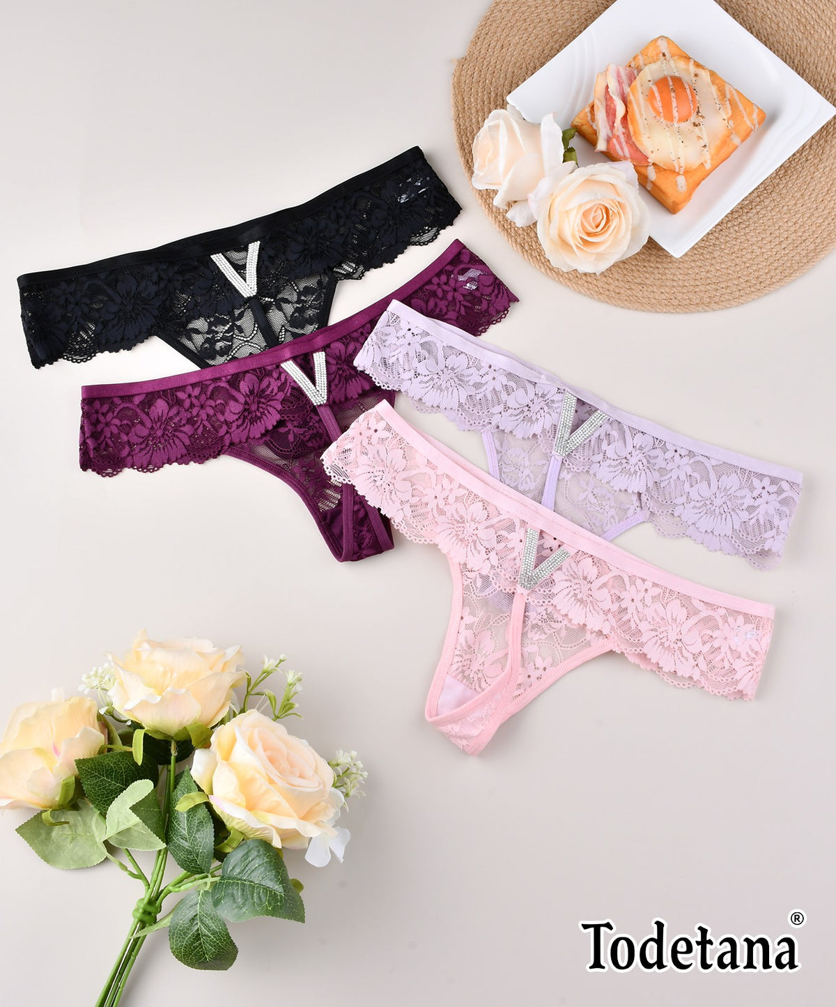 [MultiPack] Women's V-Waist Lace String Sparkle Underwear - Elegant & Comfortable